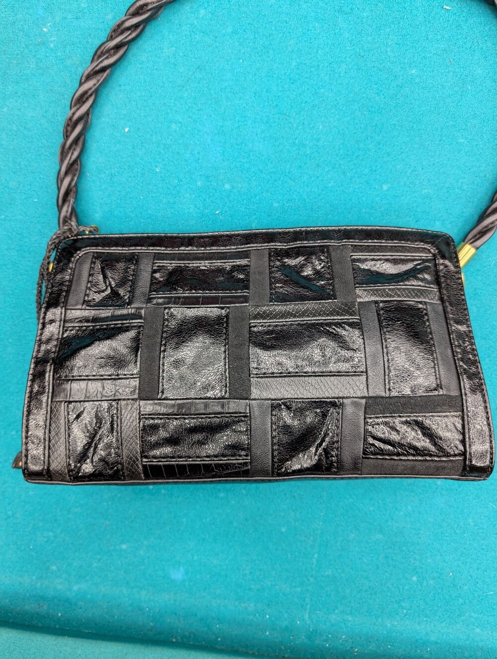Relic by Fossil Vintage Black Patchwork Shoulder Bag Braided Rope Strap 90s